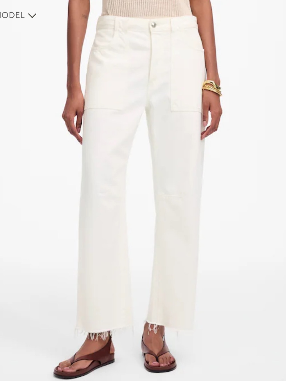 Madewell The Darted Barrel-Leg White Jeans 100% Cotton Size 27
